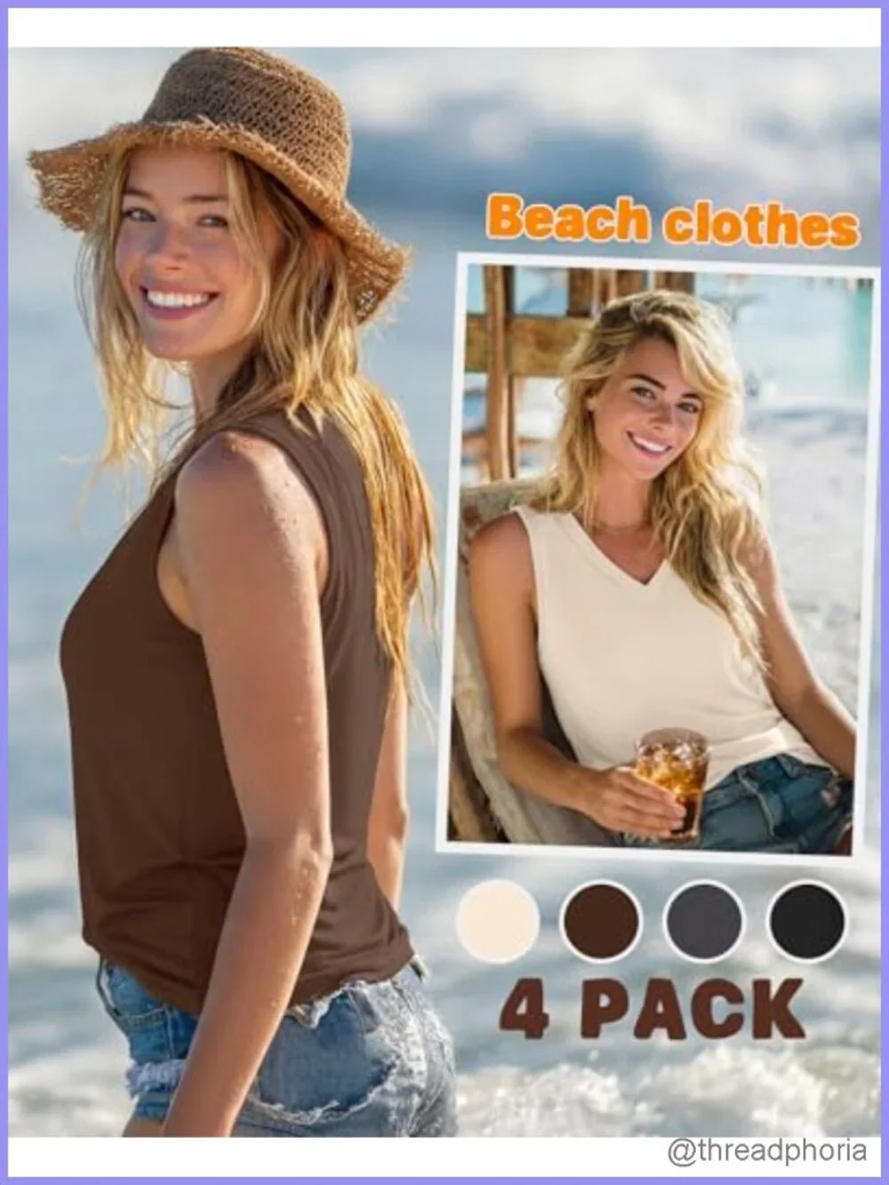 4 Pack Loose Fit V Neck Sleeveless Tank Tops Summer Tees